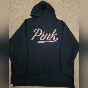 PINK Victoria's Secret Large Bling Sequin Spellout Oversized Pullover Hoodie